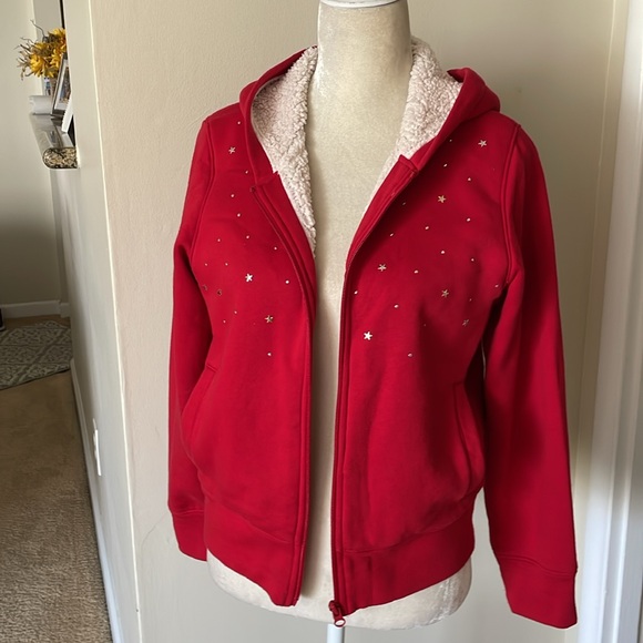 OLD NAVY Girls Jacket, Red with Star Accents and Sherpa Lining. Size 18 - Picture 13 of 13